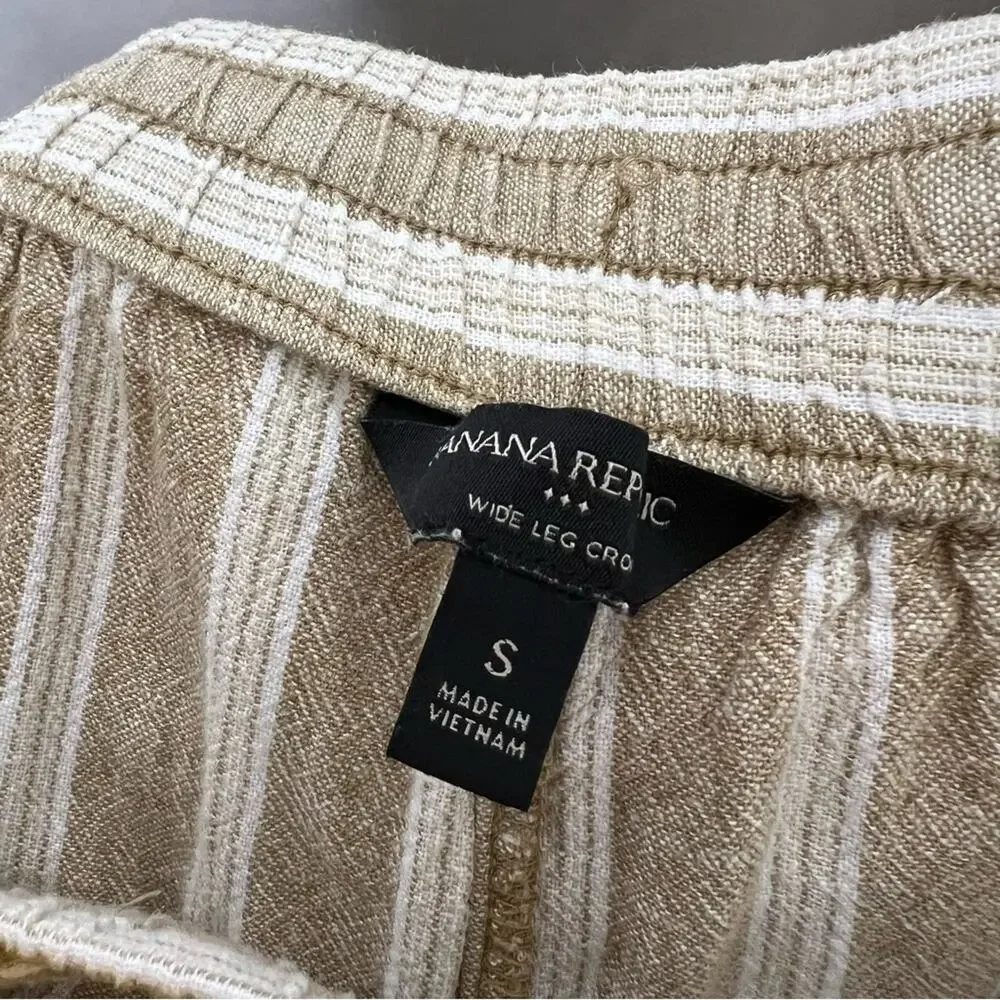 BANANA REPUBLIC / tan cream striped wide leg crop linen blend pants / S